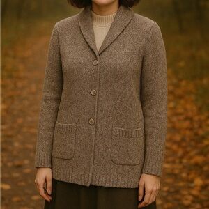 Eddie Bauer Shawl Collar Marled Brown Cardigan Size Medium Grandpa Outdoor Long